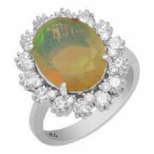 14k White Gold 2.58ct Opal 1.32ct Diamond Ring