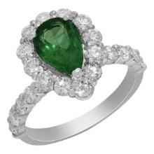 14k White Gold 1.59ct Emerald 1.49ct Diamond Ring