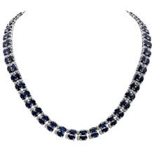 14k White Gold 52.31ct Sapphire 2.55ct Diamond Necklace
