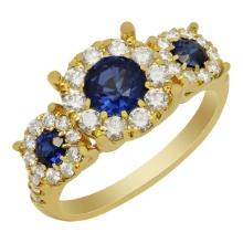 14k Yellow Gold 0.78ct Lab Created Sapphire 0.84ct Diamond Ring