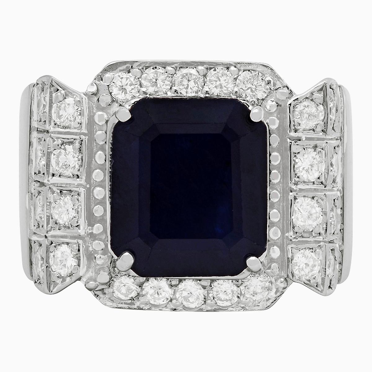 14k White Gold 5.39ct Sapphire 1.04ct Diamond Ring