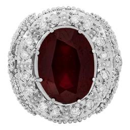 14k White Gold 18.20ct & 0.80ct Ruby 2.09ct Diamond Ring