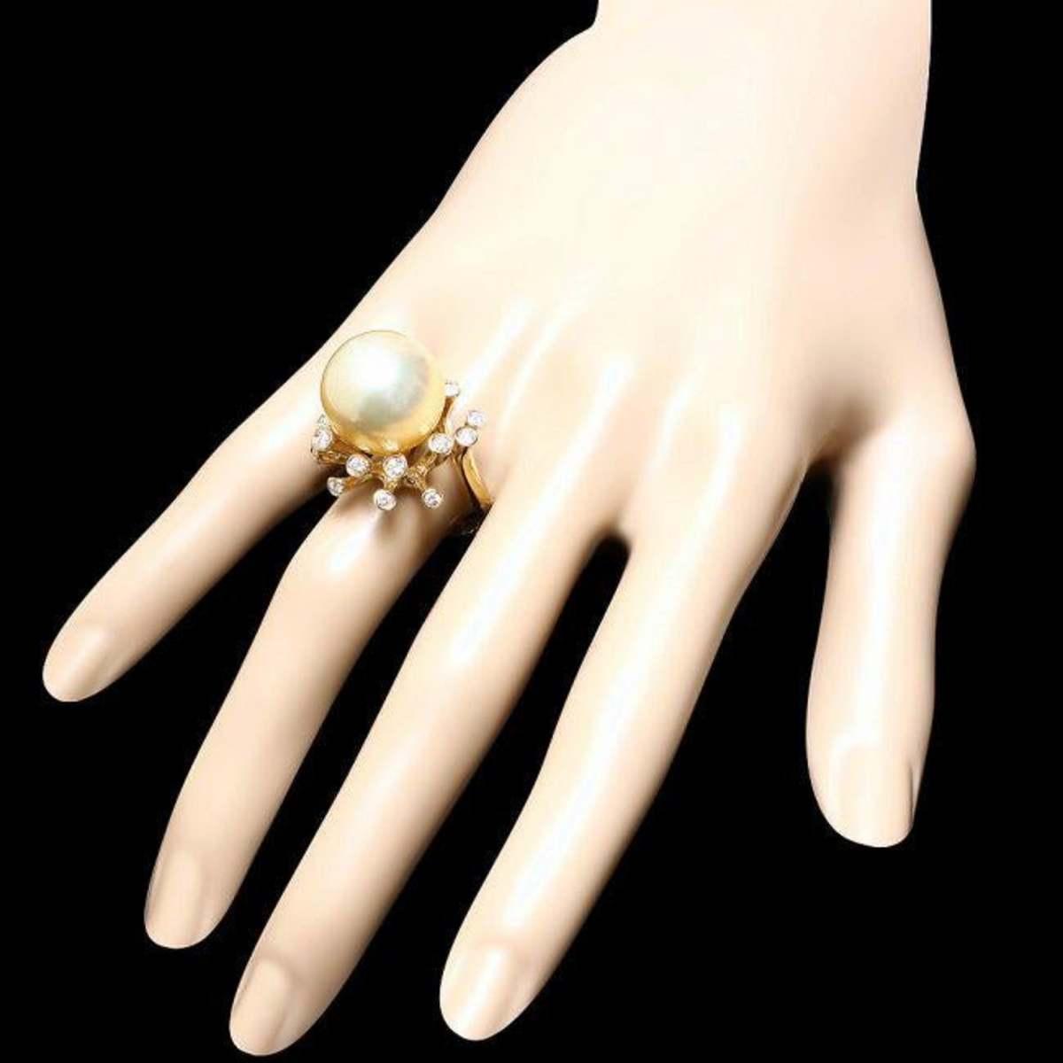 14K Yellow Gold 16mm South Sea Pearl and 0.72ct Diamond Ring
