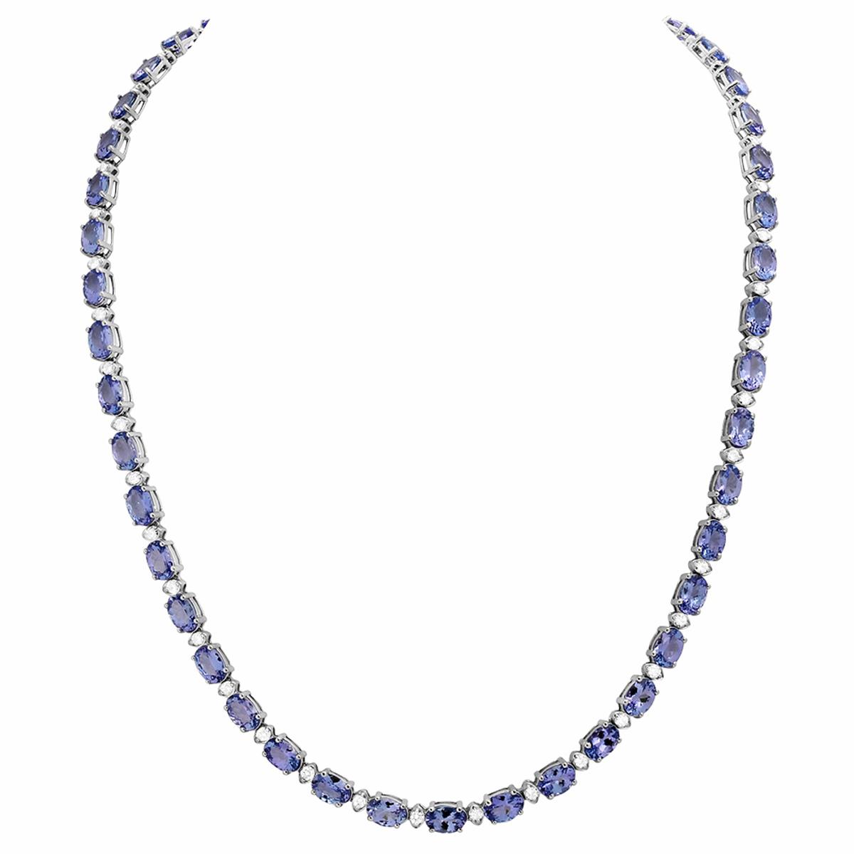 14k White Gold 28.80ct Tanzanite 1.73ct Diamond Necklace