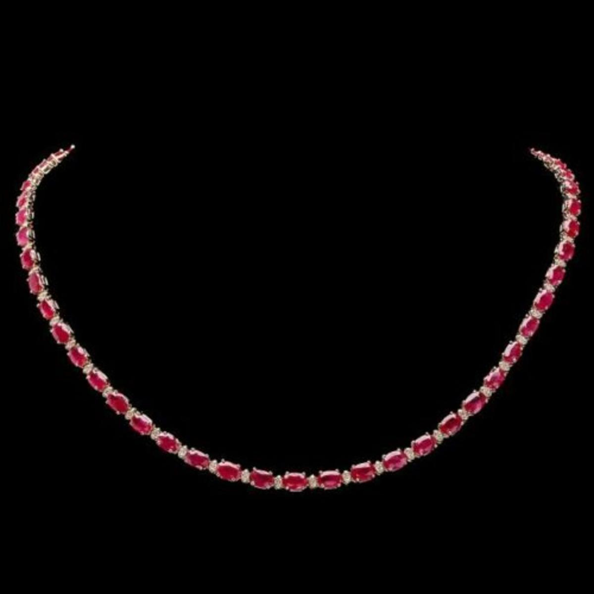 14K Yellow Gold 22.85ct Ruby and 1.05ct Diamond Necklace