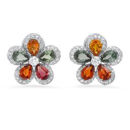 14K White Gold 9.08ct Multi-Colored Sapphire and 2.49ct Diamond Earrings