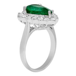 14k White Gold 3.18ct Emerald 0.93ct Diamond Ring