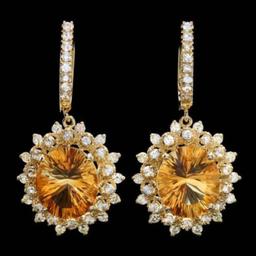 14k Gold 10.25ct Citrine 1.14ct Diamond Earrings