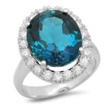 14K White Gold 9.14ct Topaz and 0.77ct Diamond Ring