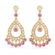 14K Yellow Gold 2.50ct Pink Sapphire and 2.05ct Diamond Earrings