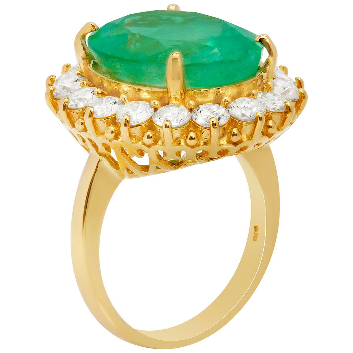 14k Yellow Gold 13.92ct Emerald 2.52ct Diamond Ring