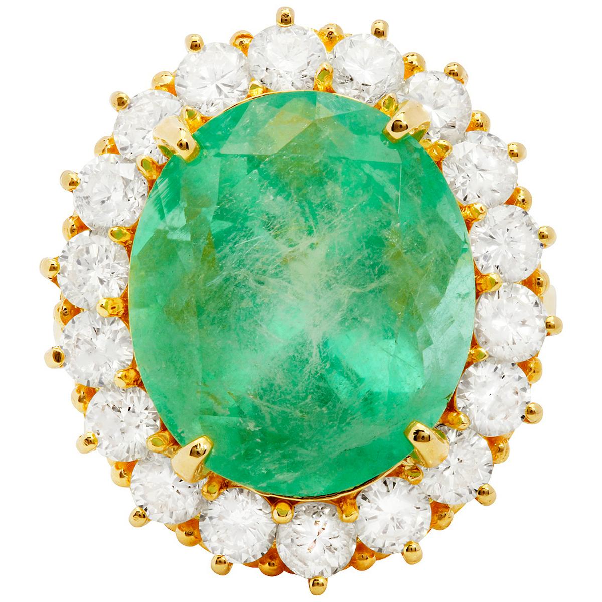 14k Yellow Gold 13.92ct Emerald 2.52ct Diamond Ring