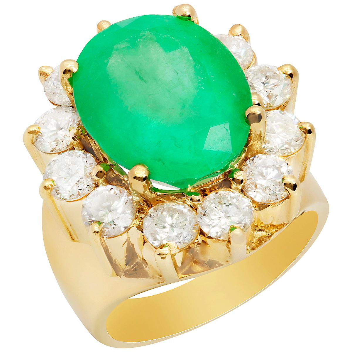 14k Yellow Gold 8.83ct Emerald 2.97ct Diamond Ring