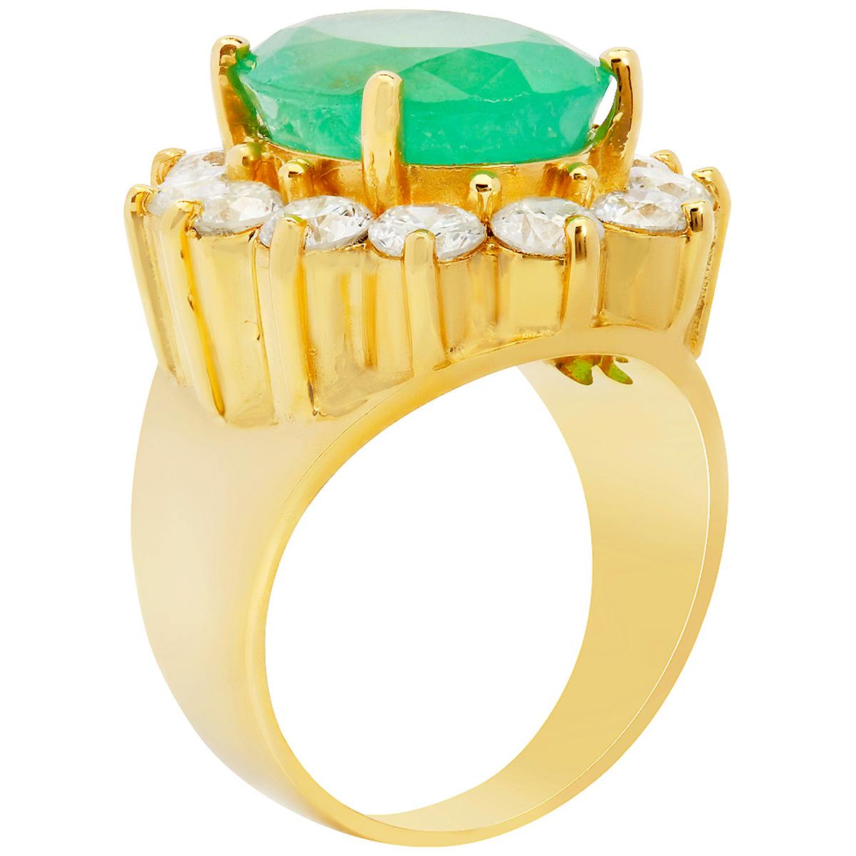 14k Yellow Gold 8.83ct Emerald 2.97ct Diamond Ring