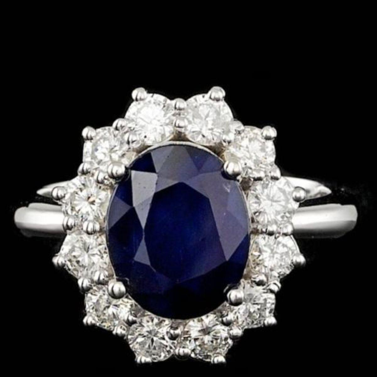 14K White Gold 3.79ct Sapphire and 1.13ct Diamond Ring