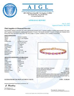 14K yellow Gold Setting with 9.86ct Pink sapphire and 0.70ct Diamond Bracelet