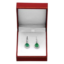 14k White Gold 4.89ct Emerald 1.81ct Diamond Earrings