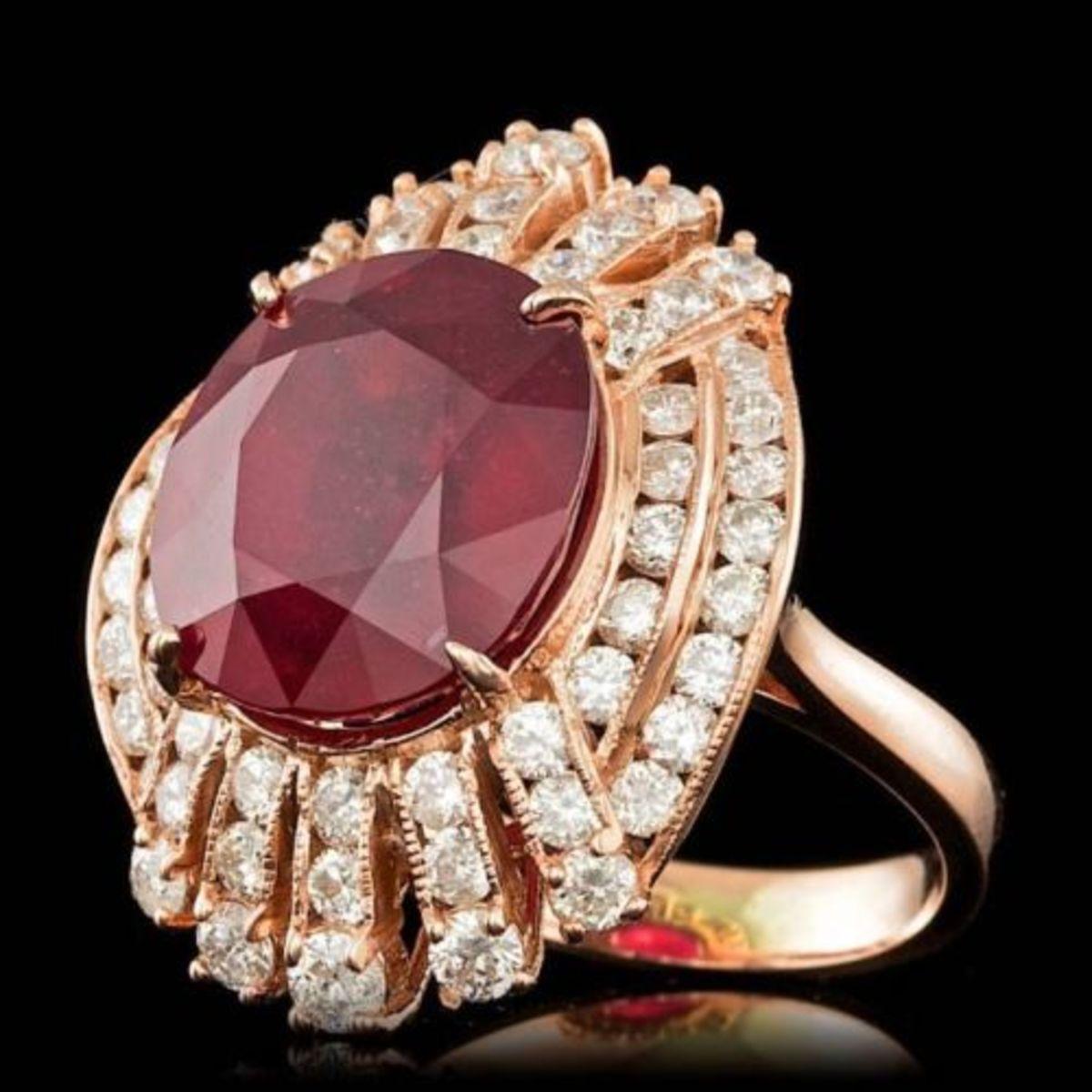 14K Rose Gold 10.91ct Ruby and 2.07ct Diamond Ring