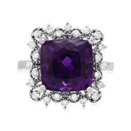 14K White Gold 5.04ct Amethysist and 0.60ct Diamond Ring