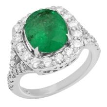 14k White Gold 3.02ct Emerald 1.03ct Diamond Ring