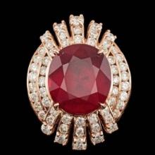 14K Rose Gold 10.91ct Ruby and 2.07ct Diamond Ring