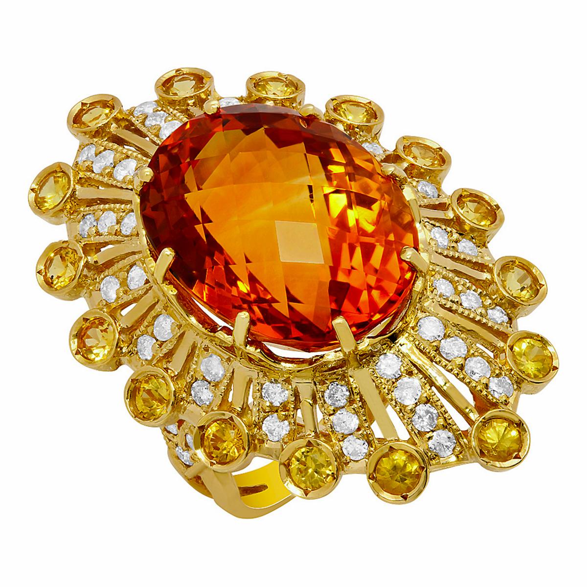 14k Yellow Gold 18.10ct & 0.80ct Citrine 1.13ct Diamond Ring