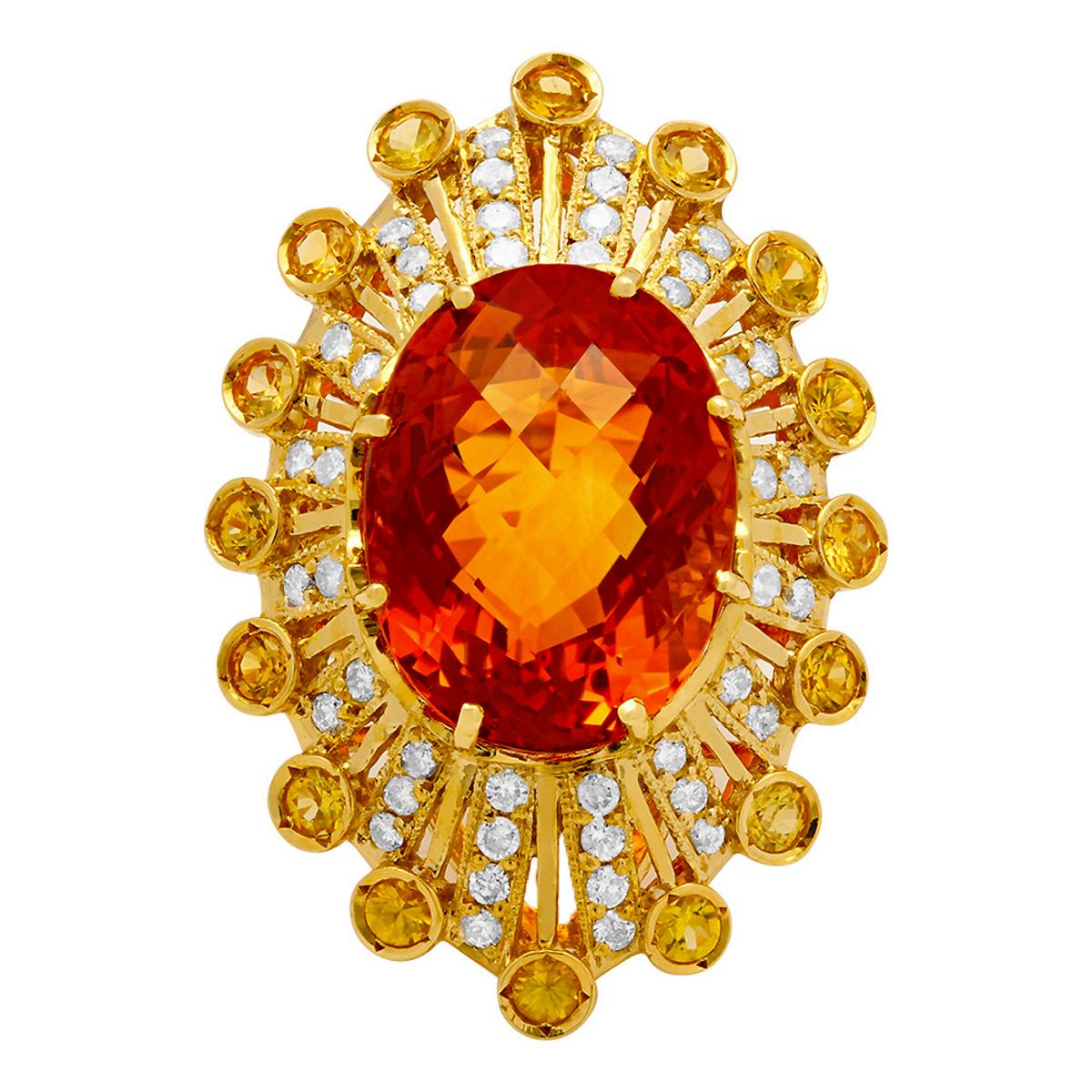 14k Yellow Gold 18.10ct & 0.80ct Citrine 1.13ct Diamond Ring