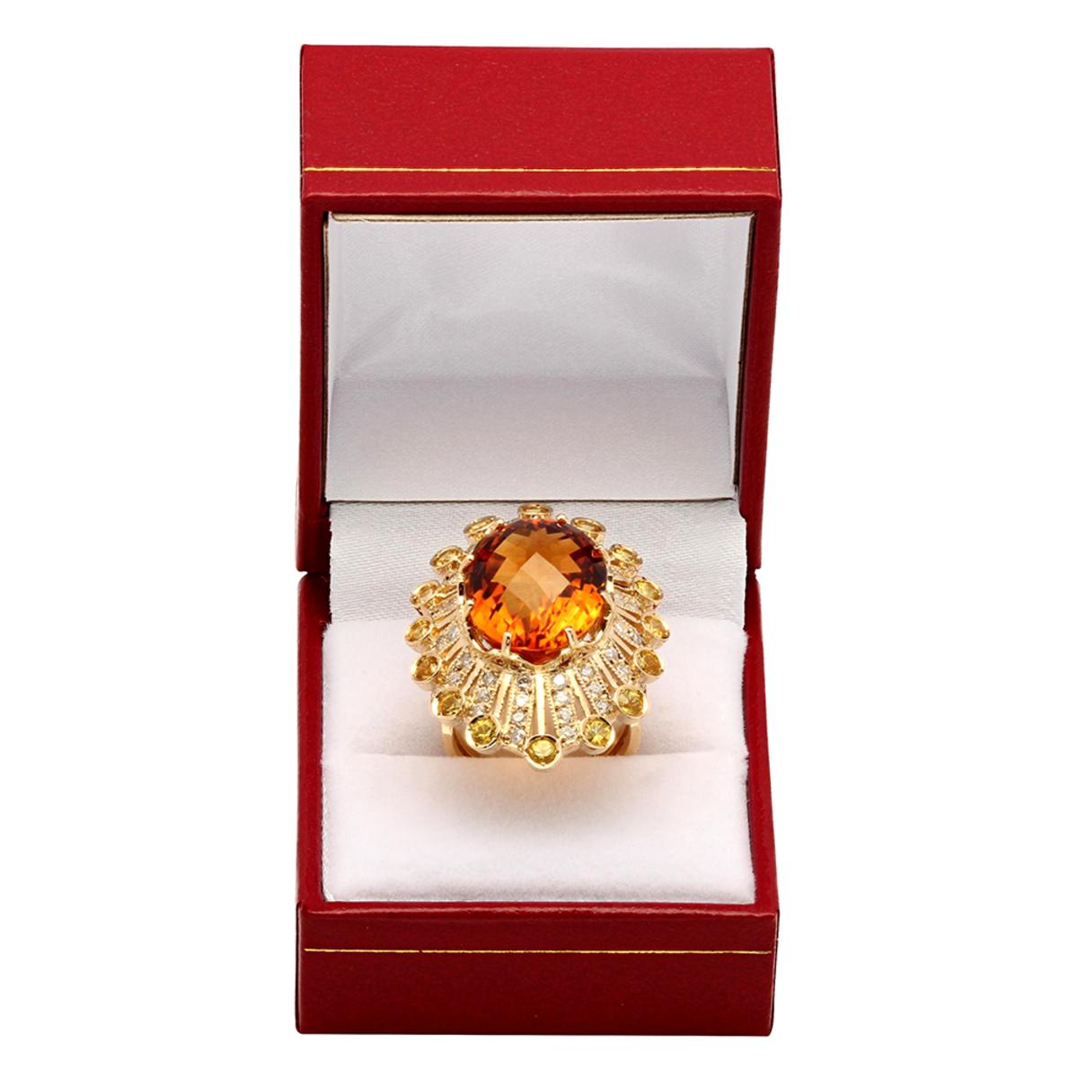 14k Yellow Gold 18.10ct & 0.80ct Citrine 1.13ct Diamond Ring