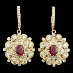 14k Yellow Gold 2.69ct Ruby 7ct Diamond Earrings