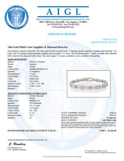 14K White Gold Setting with 3.02ct Sapphire and 3.37ct Diamond Bracelet