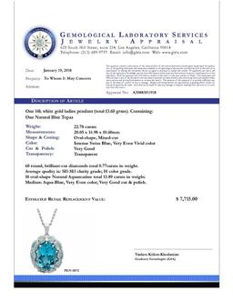 14k White Gold 22.78ct Blue Topaz 13.89ct Aquamarine 0.77ct Diamond Pendant