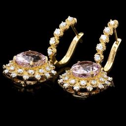 14K Yellow Gold 8.66ct Kunzite and 1.68ct Diamond Earrings