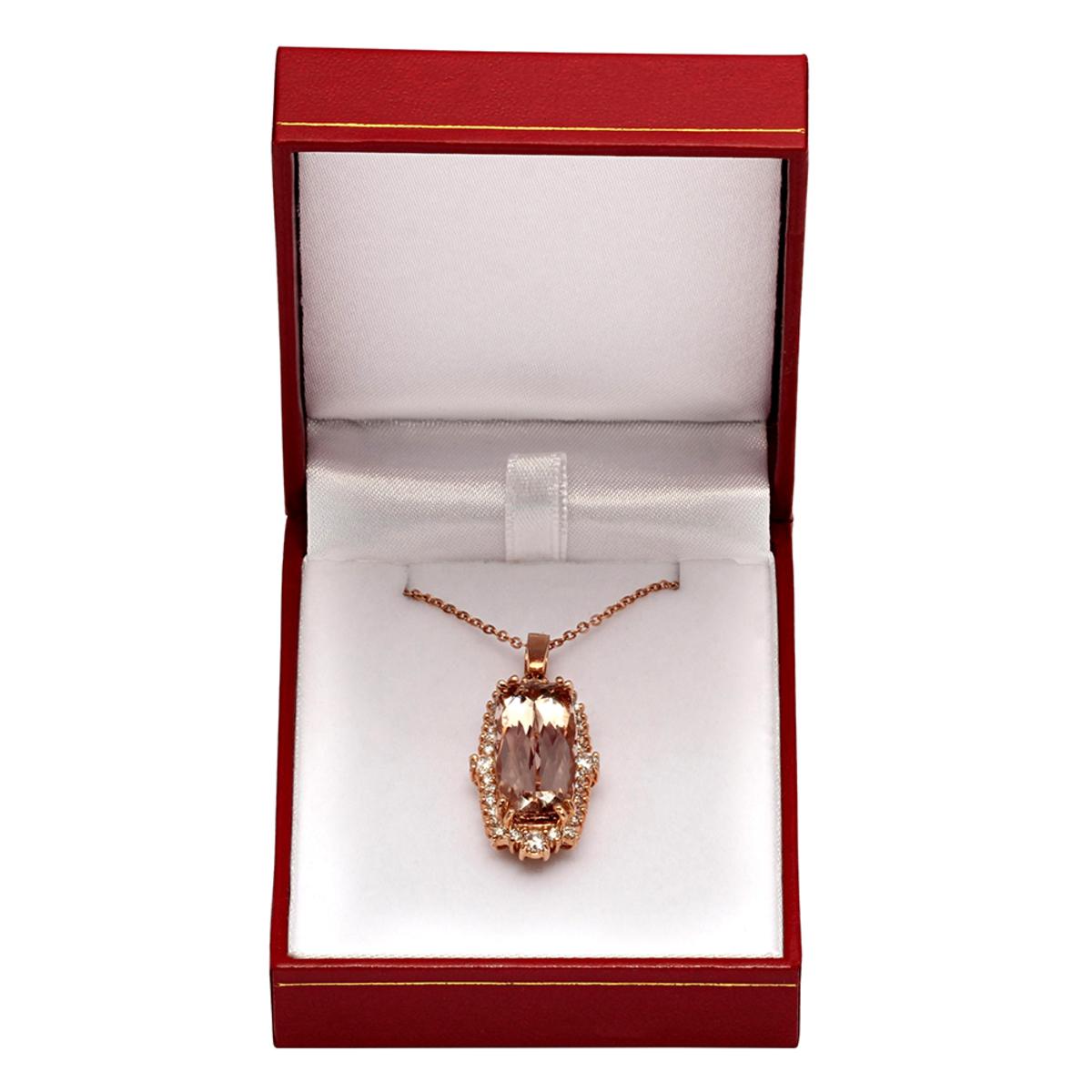 14k Rose Gold 11.96ct Morganite 1.25ct Diamond Pendant