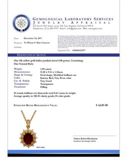 14k Yellow Gold 3.99ct Ruby 0.64ct Diamond Pendant