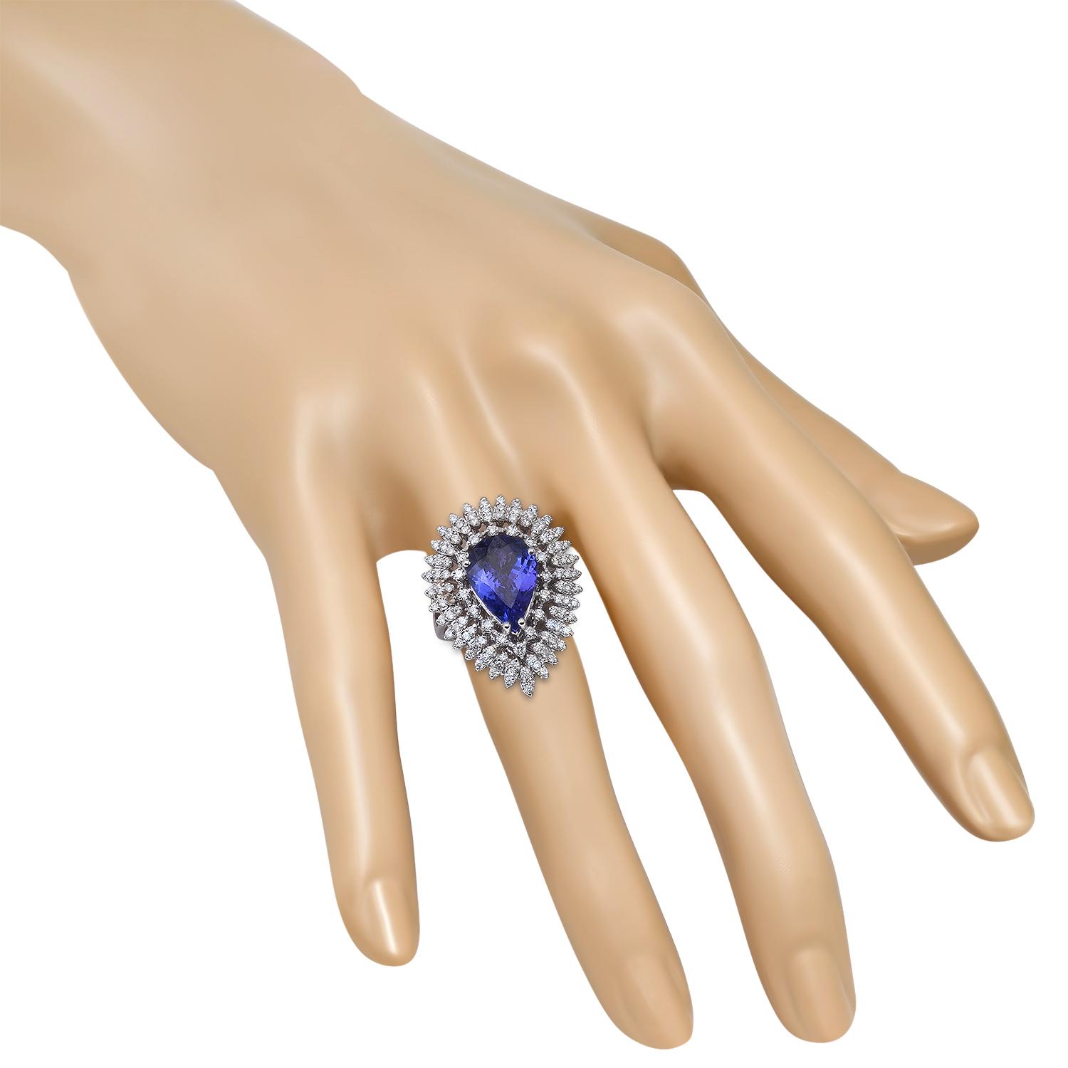 14K White Gold Setting with 4.75ct Tanzanite and 1.20ct Diamond Ladies Ring