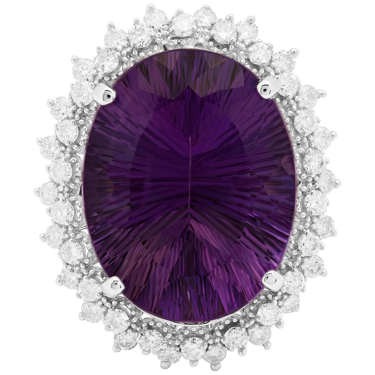 14k White Gold 18.19ct Amethyst 1.31ct Diamond Ring