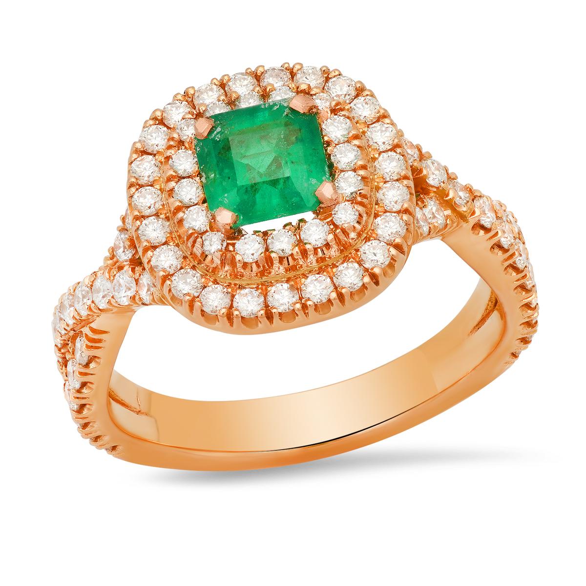 18K Rose Gold Setting with 0.53ct Emerald and 1.1ct Diamond Ring