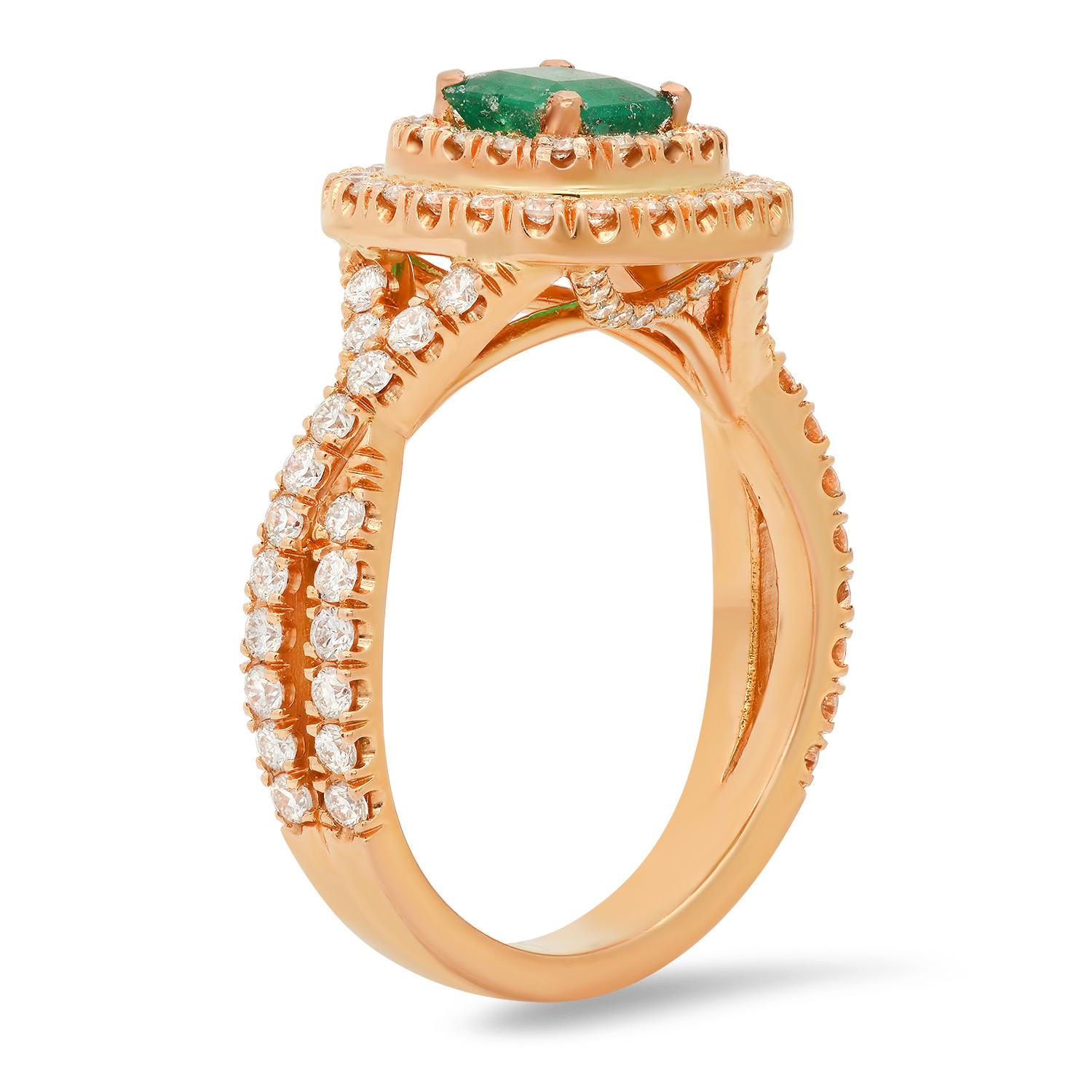 18K Rose Gold Setting with 0.53ct Emerald and 1.1ct Diamond Ring