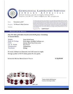 14k White Gold 43.10ct Ruby 1.65ct Diamond Bracelet