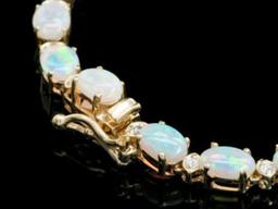 14K Yellow Gold 18.87ct Opal and 1.09ct Diamond Necklace