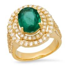 14K Yellow Gold 3.97ct Emerald and 1.83ct Diamond Ring