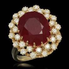 14K Yellow Gold 9.32ct Ruby and 1.01ct Diamond Ring