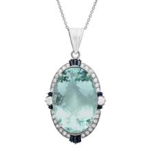 14k White Gold 45.10ct Aquamarine 0.70ct Blue Sapphire 2.40ct Diamond Pendant