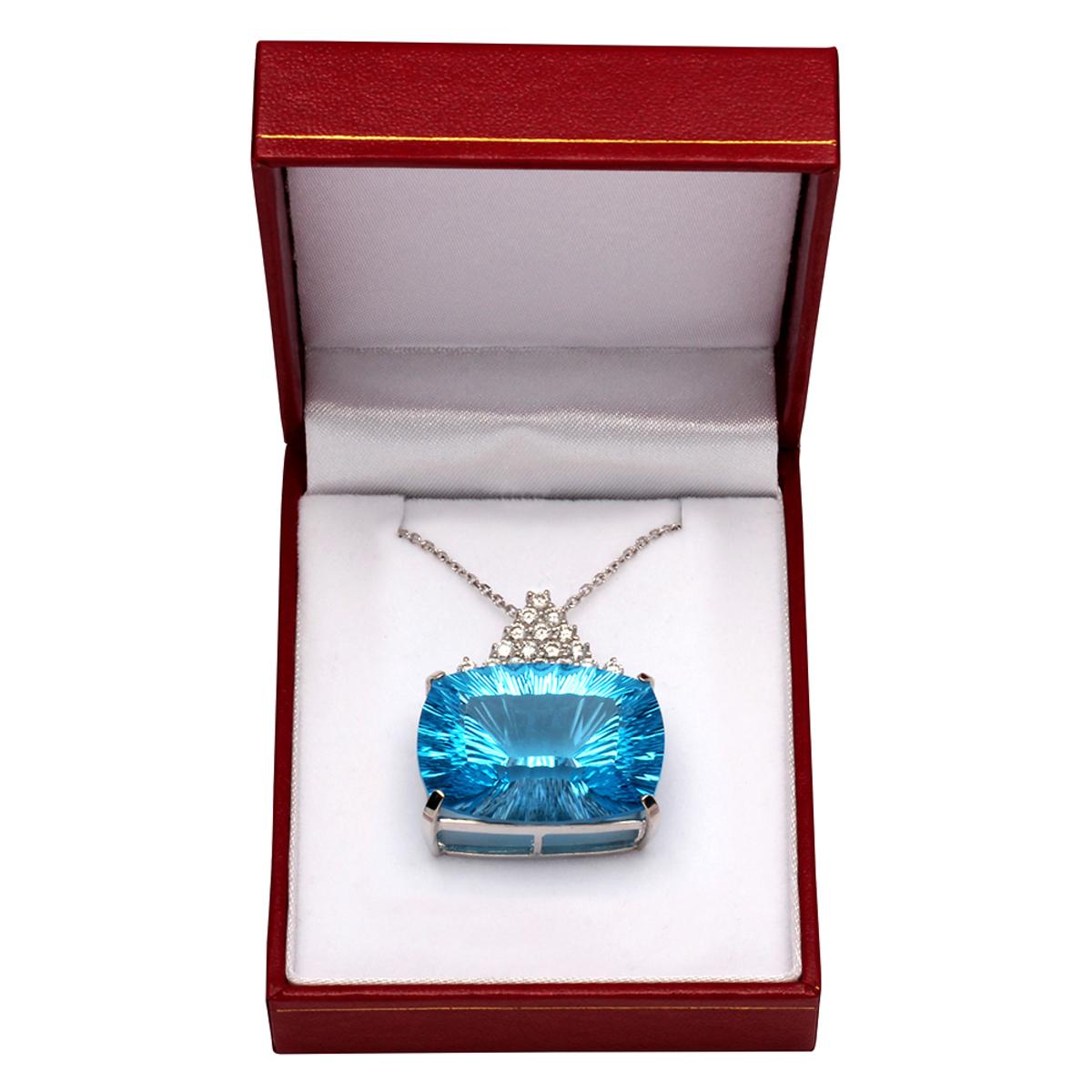 14k White Gold 36.00ct Blue Topaz 1.20ct Diamond Pendant