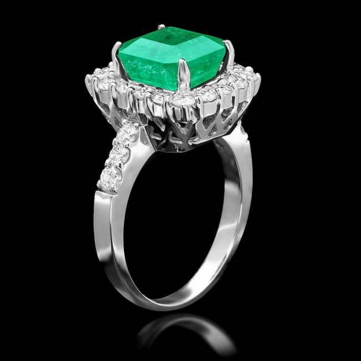 14K White Gold 3.62ct Emerald and 0.80ct Diamond Ring