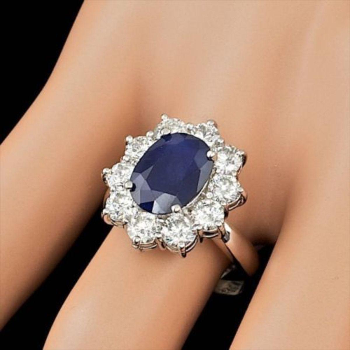 14K White Gold 3.21ct Sapphire and 2.07ct Diamond Ring