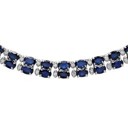 14k White Gold 52.31ct Sapphire 2.55ct Diamond Necklace