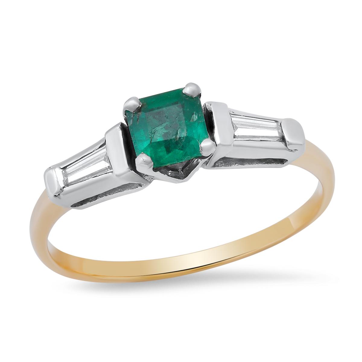 14K Yellow Gold Setting with 0.45ct Emerald and 0.30ct Diamond Ladies Ring