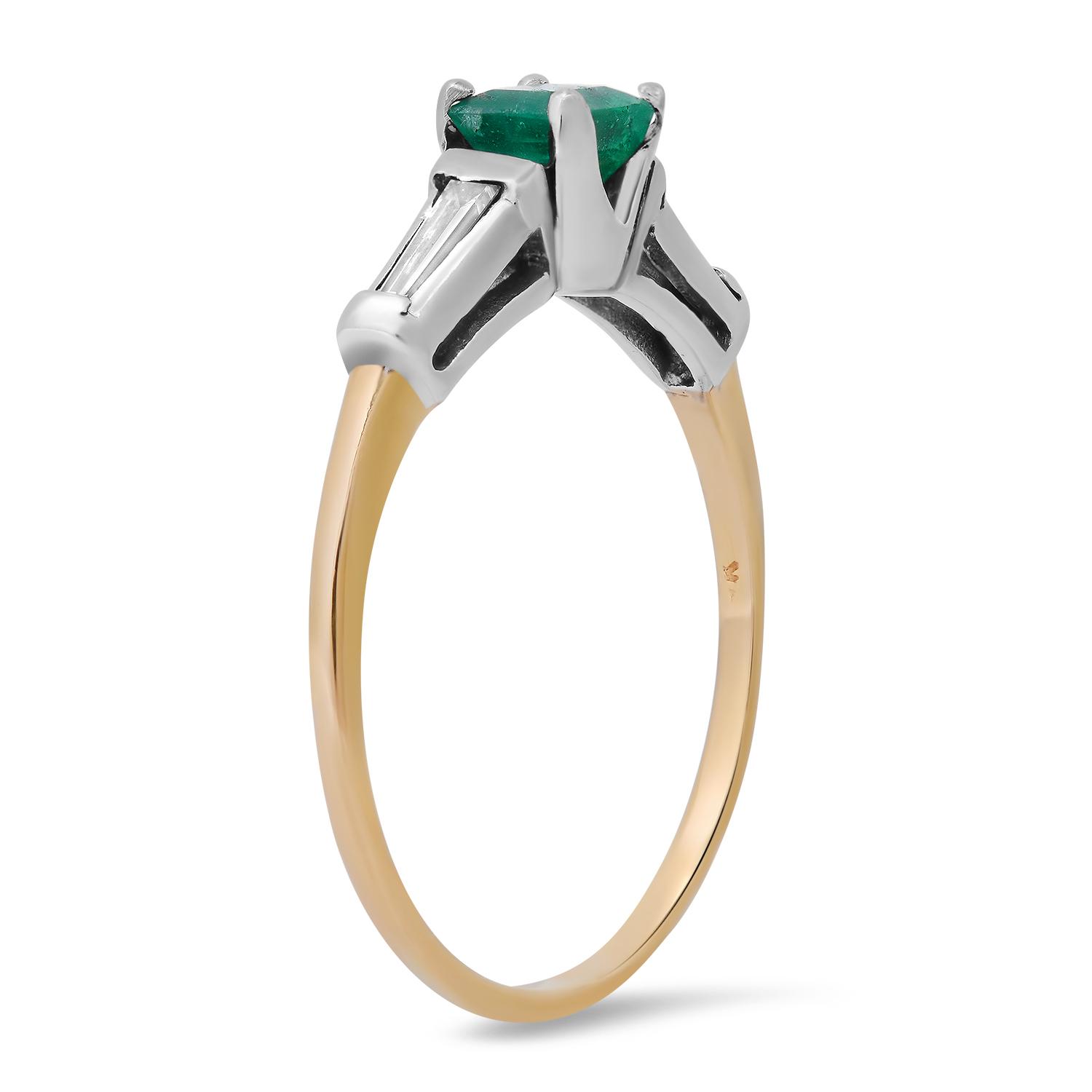 14K Yellow Gold Setting with 0.45ct Emerald and 0.30ct Diamond Ladies Ring