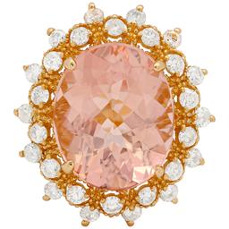 14k Yellow Gold 6.33ct Morganite and 0.80ct Diamond Ring